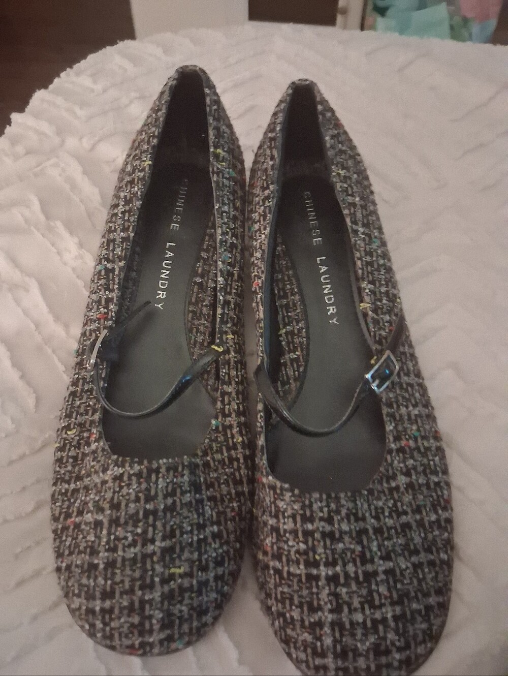 Chinese Laundry Black Tweed Mary Jane Flats Size 9M